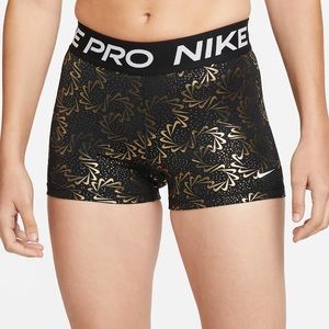 Nike Pro size XL black & gold Dri-Fit stretch mid-rise 3” inseam athletic shorts